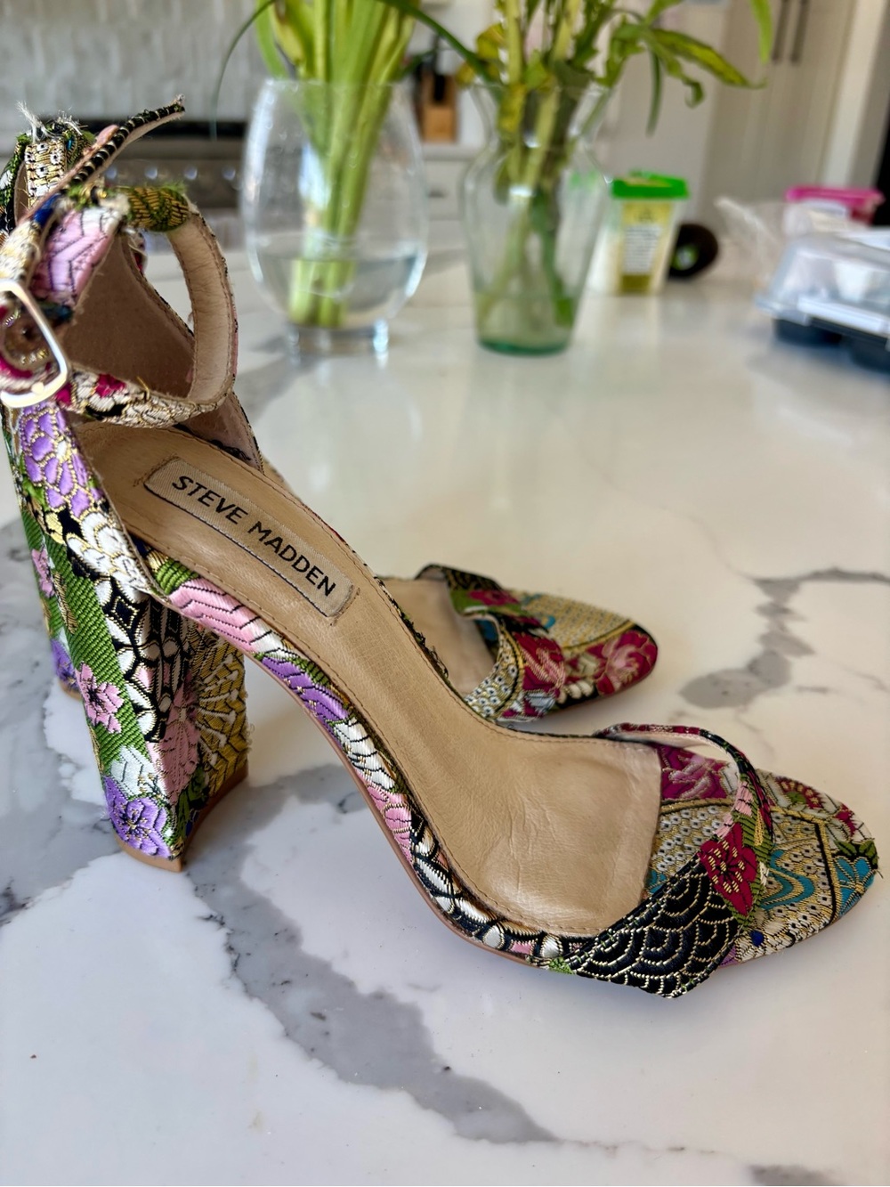 Steve Madden Floral Brocade Block Heels